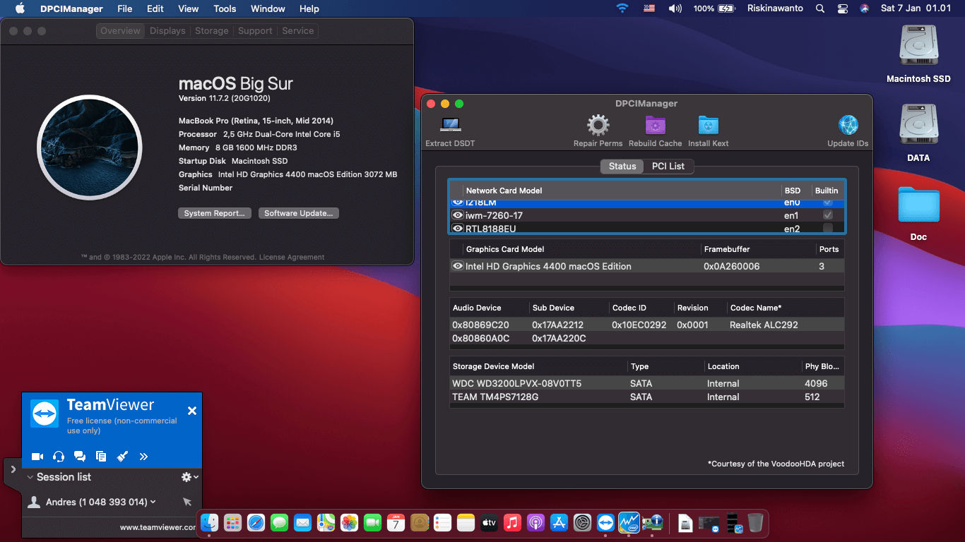 Success Hackintosh macOS Big Sur 11.7.2 Build 20G1020 in Lenovo T440